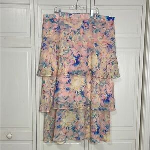 NWT Eloquii Floral Tiered Maxi Skirt Size 24 Pink Blue Yellow Romantic Fairy